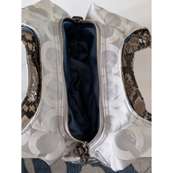 Coach Madison Op Art Sateen Maggie Shoulder Bag in Grey with Snake Skin 17689 - Picture 5 of 7